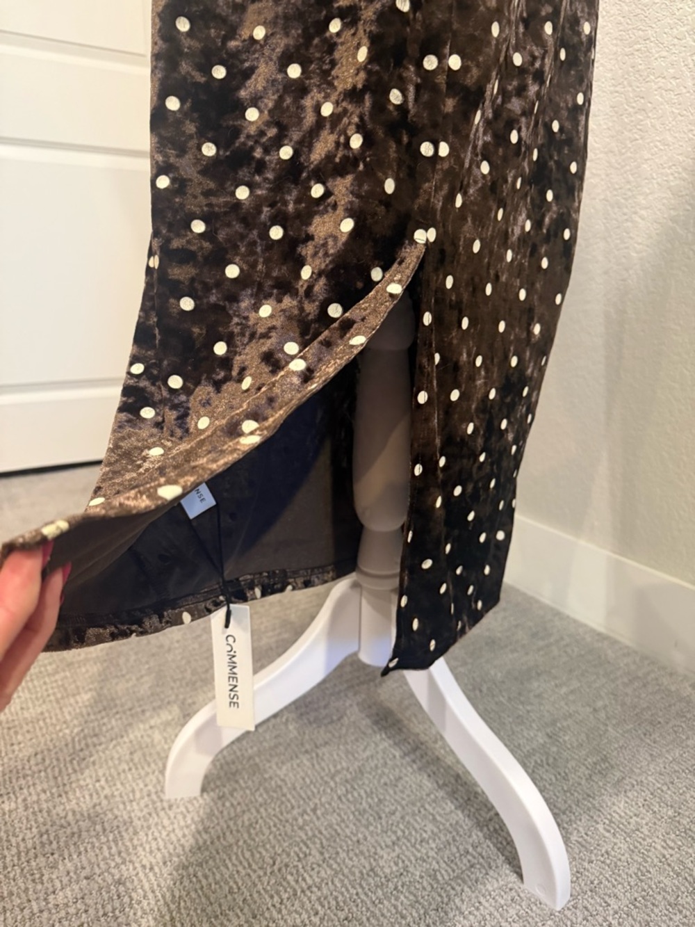 Commense Velvet Polka Dot Lace-Trim Cami Midi Dress - Picture 9 of 12